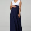 Best Pirce ⭐ Happy Mama Maternity Nursing Maxi 👗 Dress In White & Navy Blue ⭐ -Alie Street Shop 012 WHNV 1