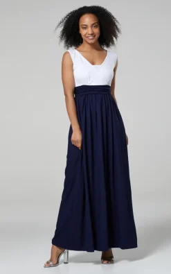Best Pirce ⭐ Happy Mama Maternity Nursing Maxi 👗 Dress In White & Navy Blue ⭐ -Alie Street Shop 012 WHNV 4