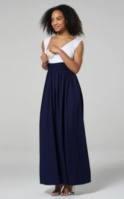 Best Pirce ⭐ Happy Mama Maternity Nursing Maxi 👗 Dress In White & Navy Blue ⭐ -Alie Street Shop 012 WHNV 5