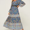 Best Sale 😍 FS Collection Relaxed Block Color Floral Printed Maxi 👗 Dress In Blue 🔥 -Alie Street Shop 019A9679