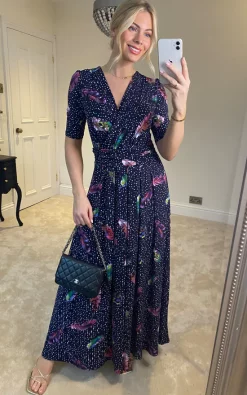 New 🧨 Jolie Moi Airis Printed Maxi 👗 Dress, Navy Multi ⌛