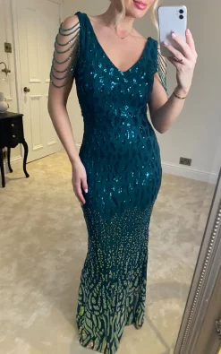 Cheap ⌛ Izabel London Green Sequin Embellished Maxi 👗 Dress ⭐