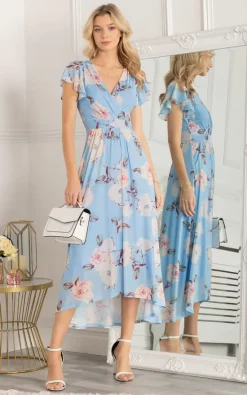 Flash Sale 🔥 Jolie Moi Eleanor Wrap Mesh Maxi 👗 Dress, Blue Multi 👍