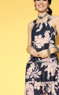 Promo 🔔 Casually Luxurious CLoset Navy Floral Tiered Maxi 👗 Dress ❤️