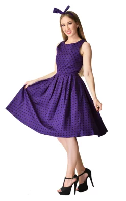 Outlet 💯 Dolly And Dotty Annie Polka Dot Swing 👗 Dress In Purple/Black ❤️