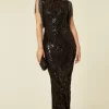 Outlet ⭐ Nazz Collection Magic Vip Embellished Illusion Maxi Occasion 👗 Dress With Tassels And Sequins In Black 🌟
