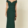 Promo 🥰 Goddiva Bardot Pleated Occasion Maxi 👗 Dress In Emerald Green 🛒 -Alie Street Shop 2019 09 04 Susie Amy Goddiva101368