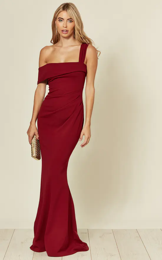 Brand new βοΈ Goddiva Off The Shoulder Pleated Waist Maxi π Dress In Wine Red β€οΈ 2 Brand new βοΈ Goddiva Off The Shoulder Pleated Waist Maxi π Dress In Wine Red β€οΈ