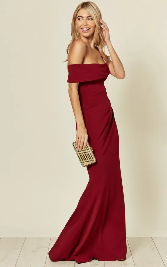 Brand new βοΈ Goddiva Off The Shoulder Pleated Waist Maxi π Dress In Wine Red β€οΈ 4 Brand new βοΈ Goddiva Off The Shoulder Pleated Waist Maxi π Dress In Wine Red β€οΈ - Image 3