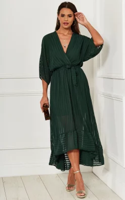 Wholesale 👏 Bella And Blue Forest Green Plunge Maxi 👗 Dress 😍