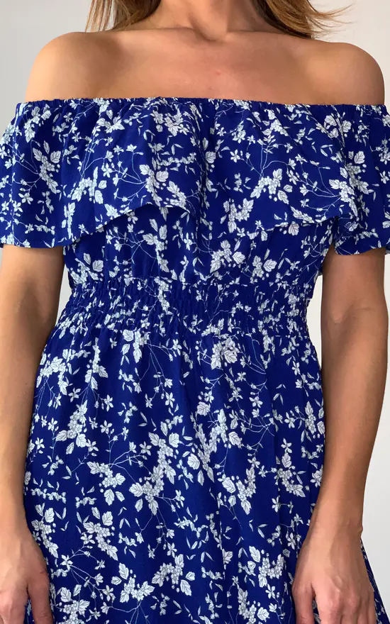 Flash Sale π Mela London Blue And White Flower Bardot High Low Maxi π Dress π 6 Flash Sale π Mela London Blue And White Flower Bardot High Low Maxi π Dress π - Image 4