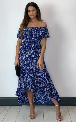 Flash Sale π Mela London Blue And White Flower Bardot High Low Maxi π Dress π