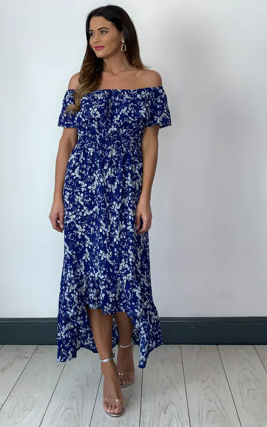 Flash Sale π Mela London Blue And White Flower Bardot High Low Maxi π Dress π 4 Flash Sale π Mela London Blue And White Flower Bardot High Low Maxi π Dress π - Image 2