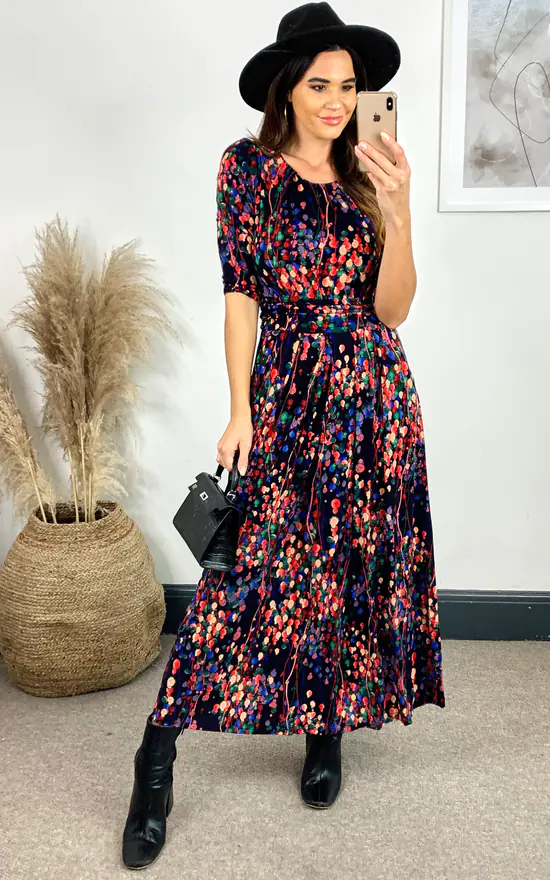 Wholesale βοΈ JOLIE MOI Abstract Floral Print Maxi π Dress, Navy Multi β€οΈ 4 Wholesale βοΈ JOLIE MOI Abstract Floral Print Maxi π Dress, Navy Multi β€οΈ - Image 2