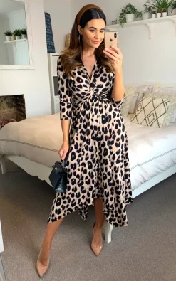 Budget 🤩 Jolie Moi Knot Front Hanky Hem 👗 Dress, Pink Animal 🌟