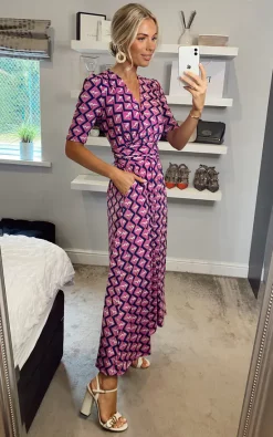 Flash Sale 🥰 JOLIE MOI Coleen Wrap Maxi 👗 Dress, Fuschia 🛒 -Alie Street Shop 2021 07 26 Megan Sasha JolieMoi21