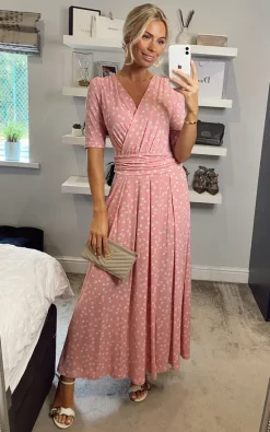 Brand new 🎉 JOLIE MOI Coleen Wrap Maxi 👗 Dress, Pink Polka 🛒 -Alie Street Shop 2021 07 26 Megan Sasha JolieMoi35