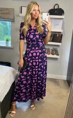 Flash Sale 😉 Jolie Moi Amaka Wrap Leaf Midi 👗 Dress, Navy Leafy 😍