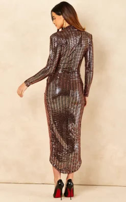 Best reviews of 😍 John Zack Rose Gold Deep V Wrap Over Sequin 👗 Dress 😉 -Alie Street Shop 2021 10 07 Jen Naomi JohnZack11105