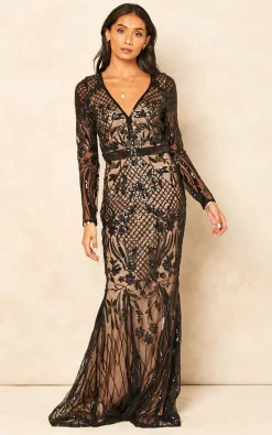 Brand new 🔥 Goddiva Full Sleeve Sequin Evening 👗 Dress In Black 🥰 -Alie Street Shop 2021 10 28 Jen Shree Goddiva17408