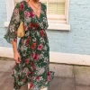 Coupon 🛒 TENKI LONDON Kimono Sleeve Floral Maxi Wrap 👗 Dress In Green ⭐ -Alie Street Shop 2022 01 19 Naomi Tenki5
