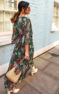 Coupon 🛒 TENKI LONDON Kimono Sleeve Floral Maxi Wrap 👗 Dress In Green ⭐ -Alie Street Shop 2022 01 19 Naomi Tenki7
