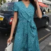 Brand new 👏 TENKI LONDON Ruffle Sleeve Patterned Ruffle Wrap Maxi 👗 Dress In Turquoise Blue 🥰 -Alie Street Shop 2022 02 21 Mollie Shree Tenki71