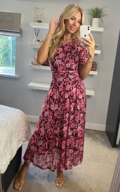 Wholesale 😍 JOLIE MOI Gianna Mesh Maxi 👗 Dress, Navy/Pink ⭐