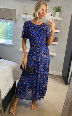 Outlet ✔️ JOLIE MOI Leopard Mesh Maxi 👗 Dress, Blue/Multi 🎉