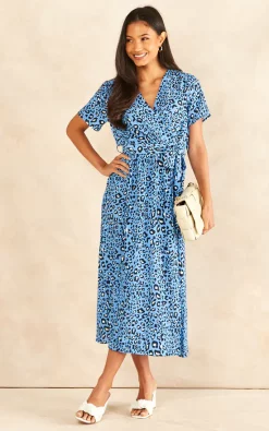 Buy 👏 Gini London Short Sleeve Animal Print Wrap Maxi 👗 Dress ⌛