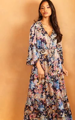 Coupon ⌛ Bella And Blue Angel Sleeve Paisley Maxi 👗 Dress In Blue ✔️ -Alie Street Shop 2022 03 31 Jen Julia Bella Blue21971