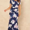 Hot Sale 🌟 Feverfish Bardot Off Shoulder Maxi Print 👗 Dress Navy 🤩 -Alie Street Shop 2022 06 27 Jen Chynna Feverfish49632