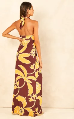 Buy 💯 Goddiva Printed Crossover Maxi 👗 Dress In Brown 💯 -Alie Street Shop 2022 08 03 Jen Shree Goddiva63287