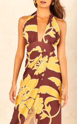 Buy 💯 Goddiva Printed Crossover Maxi 👗 Dress In Brown 💯 -Alie Street Shop 2022 08 03 Jen Shree Goddiva63290