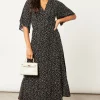 Hot Sale 🎉 Liquorish Polka Dot Midi Wrap 👗 Dress In Black With Kimono Sleeves 👏