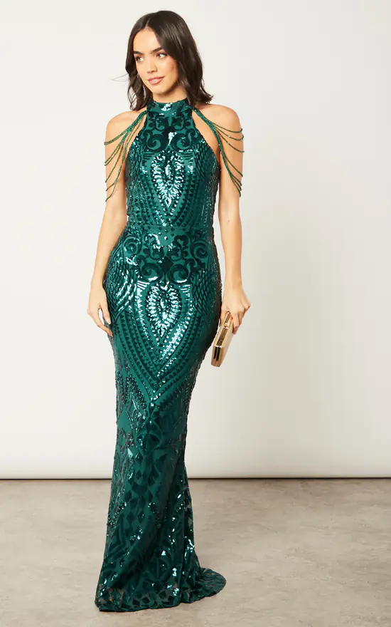Best Pirce π Nazz Collection Starstruck High Neck Green Embellished Jewel Shoulder Hourglass Maxi β¨ 5 Best Pirce π Nazz Collection Starstruck High Neck Green Embellished Jewel Shoulder Hourglass Maxi β¨ - Image 3