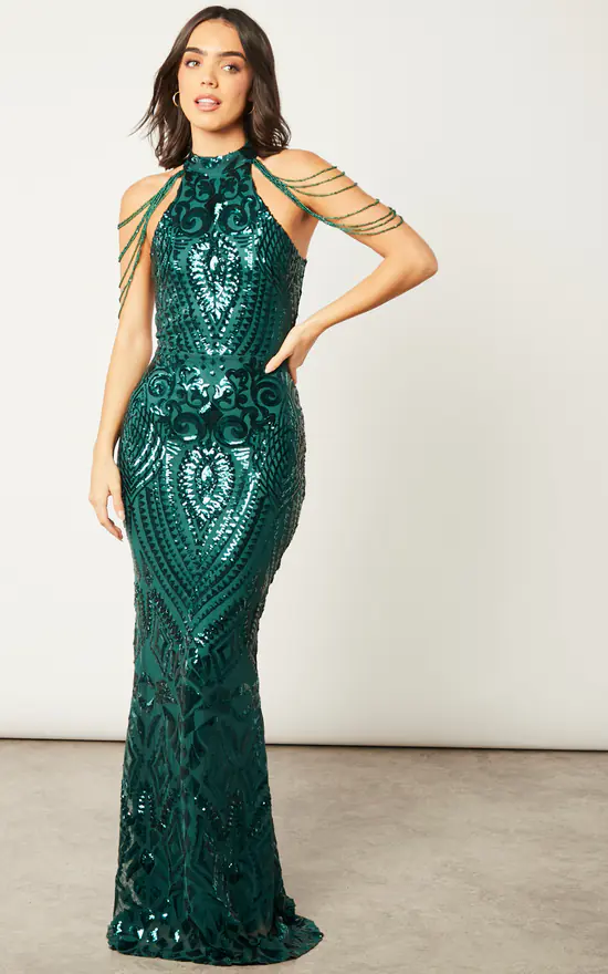 Best Pirce π Nazz Collection Starstruck High Neck Green Embellished Jewel Shoulder Hourglass Maxi β¨ 4 Best Pirce π Nazz Collection Starstruck High Neck Green Embellished Jewel Shoulder Hourglass Maxi β¨ - Image 2