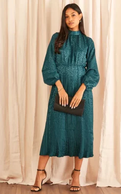 Brand new 🔔 Blue Vanilla High Neck Blouson Leopard Pleated Midi 👗 Dress 🥰 -Alie Street Shop 2022 11 01 Tom Julia BlueVanilla14411