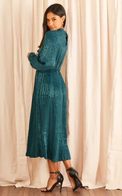 Brand new 🔔 Blue Vanilla High Neck Blouson Leopard Pleated Midi 👗 Dress 🥰 -Alie Street Shop 2022 11 01 Tom Julia BlueVanilla14437