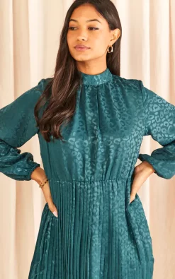 Brand new 🔔 Blue Vanilla High Neck Blouson Leopard Pleated Midi 👗 Dress 🥰 -Alie Street Shop 2022 11 01 Tom Julia BlueVanilla14440