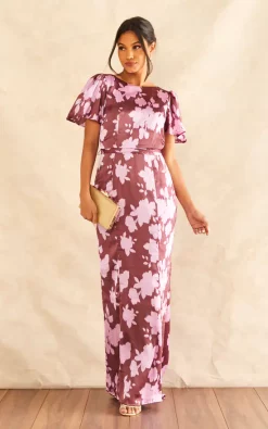 Best Pirce 😍 Anaya With Love Recycled Purple Floral Open Back Maxi 👗 Dress 🌟