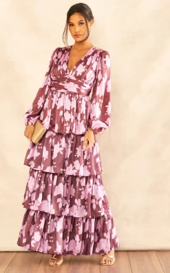 Wholesale ✔️ Anaya With Love Recycled Purple Floral Ruffled Maxi 👗 Dress 💯