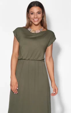 Cheapest 🔔 KRISP Turn Up Sleeve Khaki Green Jersey Maxi 👗 Dress ⌛ -Alie Street Shop 3269 khaki 2