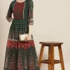Buy 🎉 Nesavaali Green & Red Vintage Motifs Maxi 👗 Dress 🔥 -Alie Street Shop 39