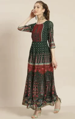 Buy 🎉 Nesavaali Green & Red Vintage Motifs Maxi 👗 Dress 🔥 -Alie Street Shop 40