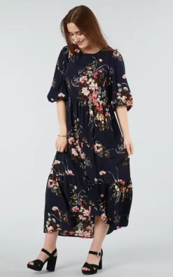 Outlet ⭐ Double Second Navy Floral Printed A Line Tiered 👗 Dress 🧨