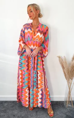 Deals ⌛ IKRUSH Astrid Wrap Front Printed 👗 Dress In Orange 🎁 -Alie Street Shop 531152