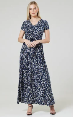 Best Sale ✨ Happy Mama Maternity Nursing Maxi Wrap 👗 Dress In Navy With Pattern 👏 -Alie Street Shop 599 NVBP Maternity Nursing Maxi Dress 3