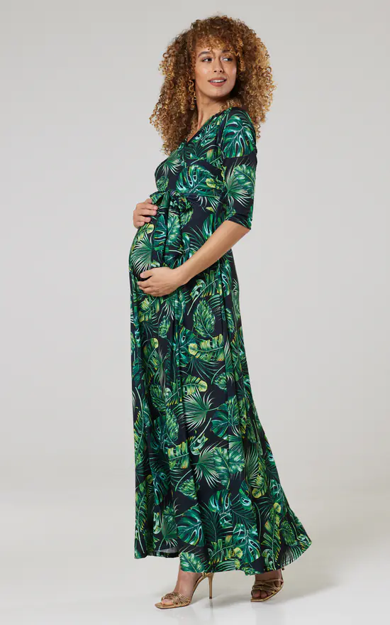 Best Sale π Happy Mama Maternity & Nursing Maxi In Navy With Green Leaves β 4 Best Sale π Happy Mama Maternity & Nursing Maxi In Navy With Green Leaves β - Image 2