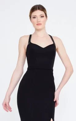 Best deal 💯 Lucky Miami Luxury Beads Embellished Sleeveless Front Split Maxi 👗 Dress In Black 🧨 -Alie Street Shop 8032301533477 4